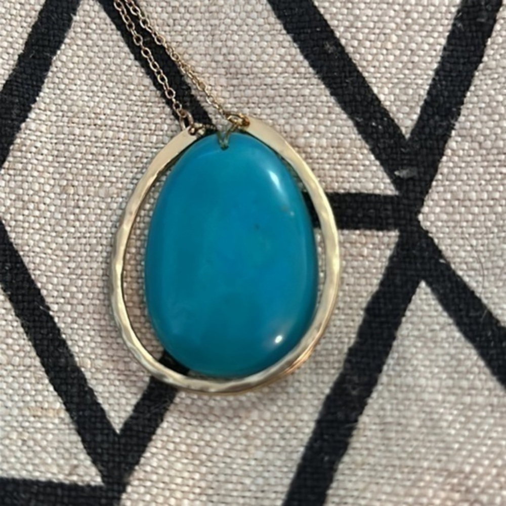 Everlane Pierce Soho Turquoise Stone Orbital Pendant Long Necklace